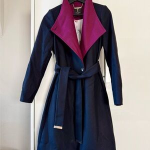 Ted Baker Black and Burgundy Wool Trench Coat Size 1